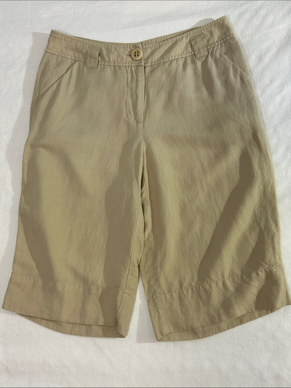 Emma James Tan Bermuda Shorts - Button Waist